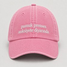 "pamuk Prenses Anksiyete Diyarında" Yazılı Eskitme Yıkamalı Kep Şapka