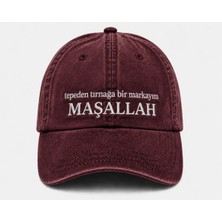 "tepeden Tırnağa Bir Markayım Maşallah" Yazılı Eskitme Yıkamalı Kep Şapka