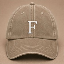"f" Harfi Isimlere Özel Tasarım Nakışlı Vintage Yıkamalı Beyzbol Şapkası