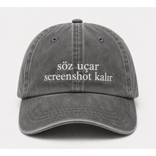 "söz Uçar Screenshot Kalır" Yazılı Eskitme Yıkamalı Kep Şapka