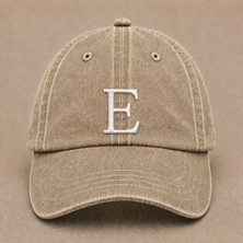 "e" Harfi Isimlere Özel Tasarım Nakışlı Vintage Yıkamalı Beyzbol Şapkası
