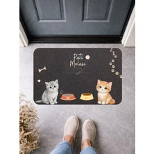Bert "pati Molası" Kedi Desenli Kapı Önü ve Mama Kabı Altlığı Paspas 70X45 cm Kaymaz Taban