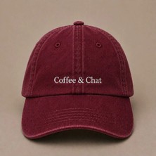 Coffee & Chat Nakışlı Vintage Yıkamalı Kep Şapka