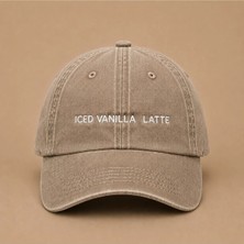 Iced Vanilla Latte Yazılı Eskitme Yıkamalı Şapka