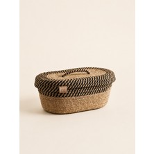Efuliz Home Jüt Hasır Oval Kapaklı Sepet - Organizer, Düzenleyici, Dekoratif Sepet - Handmade El Dokuma Sepeti