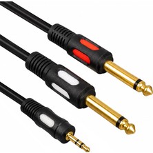 BK Teknoloji 3.5mm 1/8" Trs - 2 x 6.35MM 1/4" Ts Mono Y Ayırıcı Kablo - 1.5 Metre