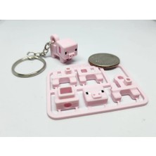 swordslife Minecraft-Inspired Pig Mini Figure Kit / Keychain - Premium 3D Baskı Dekoratif Ürün