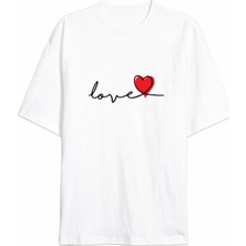 Trend Cojans 14 Şubat Tişört Sevgililer Günü Için Özel Tasarım Love Baskılı T-Shirt - Beyaz