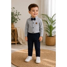 Aspo Baby Kids Erkek Çocuk Şık Papyonlu Takım Elbise Kombini / Gömlek Pantolon Papyon