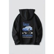 Trend Cojans Sevgililer Günü Araba Temalı Baskılı Oversize Kapüşonlu Sweatshirt Hoodie - Siyah