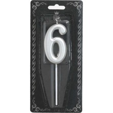 4 Adet   Rakam Mum 6 Numara Gümüş