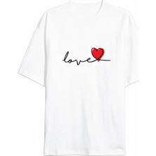 Lune Store 14 Şubat Tişört Sevgililer Günü Için Özel Tasarım Love Baskılı T-Shirt - Beyaz