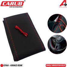 4 Adet   Carub Direksiyon Kılıfı Iğneli Delüks Siyah-Kırmızı Dikişli