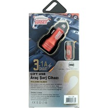 Autokit Metal Araç Şarjı 3.1 Amper 2 USB Giriş Micro