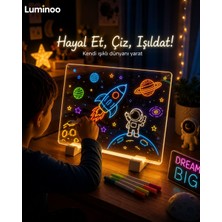 Luminoo LED Işıklı Yazı Çizim Tahtası Sihirli Çizim Tahtası 7 Keçeli Kalemli 20X30 Hayalet Tablet