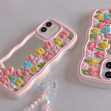 Edelfu iPhone 11 Uyumlu - Aynalı ve Lale Desenli Yumuşacık Hamur, Boncuk Bileklik Kılıf