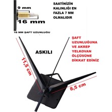 Cnr Shop Saat Mekanizması 16 mm Şaft Boyu Saat Makinesi Sessiz Çalışır Akrep-Yelkovan-Saniye-(Askılı)