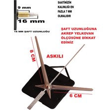 Cnr Shop Saat Mekanizması 16 mm Şaft Boyu Saat Makinesi Akar Sessiz Çalışır, Akrep-Yelkovan-Saniye-(Askılı)