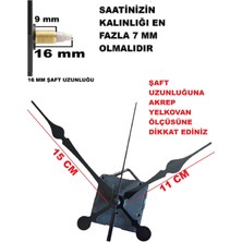 Cnr Shop Saat Mekanizması 16 mm Şaft Boyu Duvar Saati Sessiz Çalışır Büyük Boy Akrep-Yelkovan-Saniye-(Askılı)