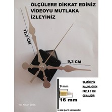Cnr Shop Saat Makinesi, 16 mm Şaft Boyu Akar Sessiz Duvar Saati Mekanizması, Akrep-Yelkovan-Saniye-(Askılı)