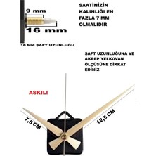Cnr Shop Saat Mekanizması 16 mm Şaft Boyu Saat Makinesi Akar Sessiz Çalışır, Akrep-Yelkovan-Saniye-(Askılı)