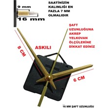 Cnr Shop Saat Mekanizması 16 mm Şaft Boyu Saat Makinesi Akar Sessiz Çalışır, Akrep-Yelkovan-Saniye-(Askılı)