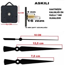 Cnr Shop Saat Mekanizması 16 mm Şaft Boyu Saat Makinesi Akar Sessiz Çalışır, Akrep-Yelkovan-Saniye-(Askılı)