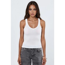Hiccup Kadınlar Busem V Yaka Ribanalı Tank Top Beyaz