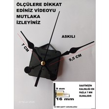 Cnr Shop Saat Makinesi, 16 mm Şaft Boyu Akar Sessiz Çalışır Saat Mekanizması, Akrep-Yelkovan-Saniye-(Askılı)