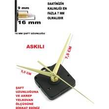 Cnr Shop Saat Mekanizması 16 mm Şaft Boyu Akar Sessiz Çalışır, Saat Makinesi, Akrep-Yelkovan-Saniye-(Askılı)