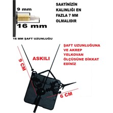 Cnr Shop Saat Makinesi, 16 mm Şaft Boyu Akar Sessiz Çalışır Saat Mekanizması, Akrep-Yelkovan-Saniye-(Askılı)