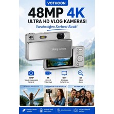 Indispensablely Dijital Kamera 4k Hd 48mp 16x Zoom Flaşlı Kayar Retro Video Kamera 2.8’’ Ekran 64gb Sd Kart Hediyeli Gümüş