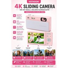 Indispensablely Dijital Kamera 4k Hd 48mp 16x Zoom Flaşlı Kayar Retro Video Kamera 2.8’’ Ekran 64gb Sd Kart Hediyeli Pembe