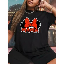 Defy Moda Anneler Günü Hediye Anne Temalı Baskılı Oversize Bisiklet Yaka T-Shirt - Siyah