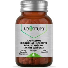Venatura Magnezyum (Bisglisinat+Sitrat) 60 Kapsül P5p (Vitamin B6) Takviye Edici Gıda Türkiye Menşeli