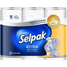 Selpak Extra Yağ Emici 6'lı Rulo Kağıt Havlu Üstün Emicilik Özelliği ile Kokusuz Kullanım