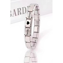 C&On Design Kişiye Özel Isim Yazılı Italyan Charm Bileklik -  Çelik Bileklik Sevgiliye Hediye - Çift Bilekliği