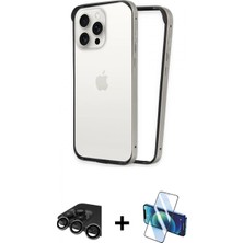 Pileli Store Pilelistore™ iPhone 15 Pro Kılıf Pusula Asil Koleksiyonu - Siyah 3D Antistatik Seramik Nano Ekran Koruyucu + Raze Metal Kamera Lens - Tmgı
