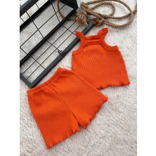 Bahnur Çocuk/bebek Turuncu Fitilli Crop Üst ve Şort Takımı - Yazlık Rahat Ikili Kombin
