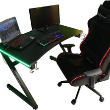 Xprime Markus Oyuncu Masası 115 cm Genişlik 78 cm Yükseklik Siyah Ahşap ile RGB Ledli Özellik