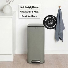 5Five Delta Kare Metal Pedallı Yeşil Çöp Kovası 30 L – Sessiz Kapanma, Metal Gövde, İç Kovalı