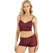 Yorpa Bordo Saten Şort Takımı 9219