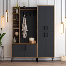Variant Mobilya Modern Tasarımlı Viyana Da Portmanto Ceviz Antrasit 150 cm Genişlik 200 cm Yükseklik