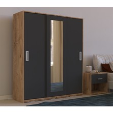 Metalia Gm 644 Sline 3 Kapılı Sürgülü Gardırop Modern Tasarım Ayna ve Atlantik Çam Renk
