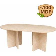 Mobilyacın Oval Salon Yemek Masası Kare Ayak 36MM Kalın Kenarlı 160X90-TRAVERTEN