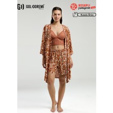 Arnetta Premium Seri Kadın Sabahlıklı İp Askılı Dantel Görünüm Büstiyerli Şortlu Kutulu Pijama Takım