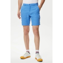 Lacoste Men's Slim Fit Bermuda Shorts Erkek Dar Kesim Keten Bermuda Şort Mavi