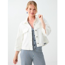 Jimmy Key Beyaz %100 Pamuk Cep Detaylı Denim Ceket