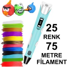 Robobloq Mavi 3D Kalem Yazıcı 25 Renk 75 Metre (25X3METRE) PLA Filament ile Oyun Takımı Seti