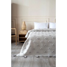 Koza Home Wanda Çift Kişilik Kenar Püsküllü Pike 220x240 cm Gri Pamuk Materyal ile Zarif Desen 5025